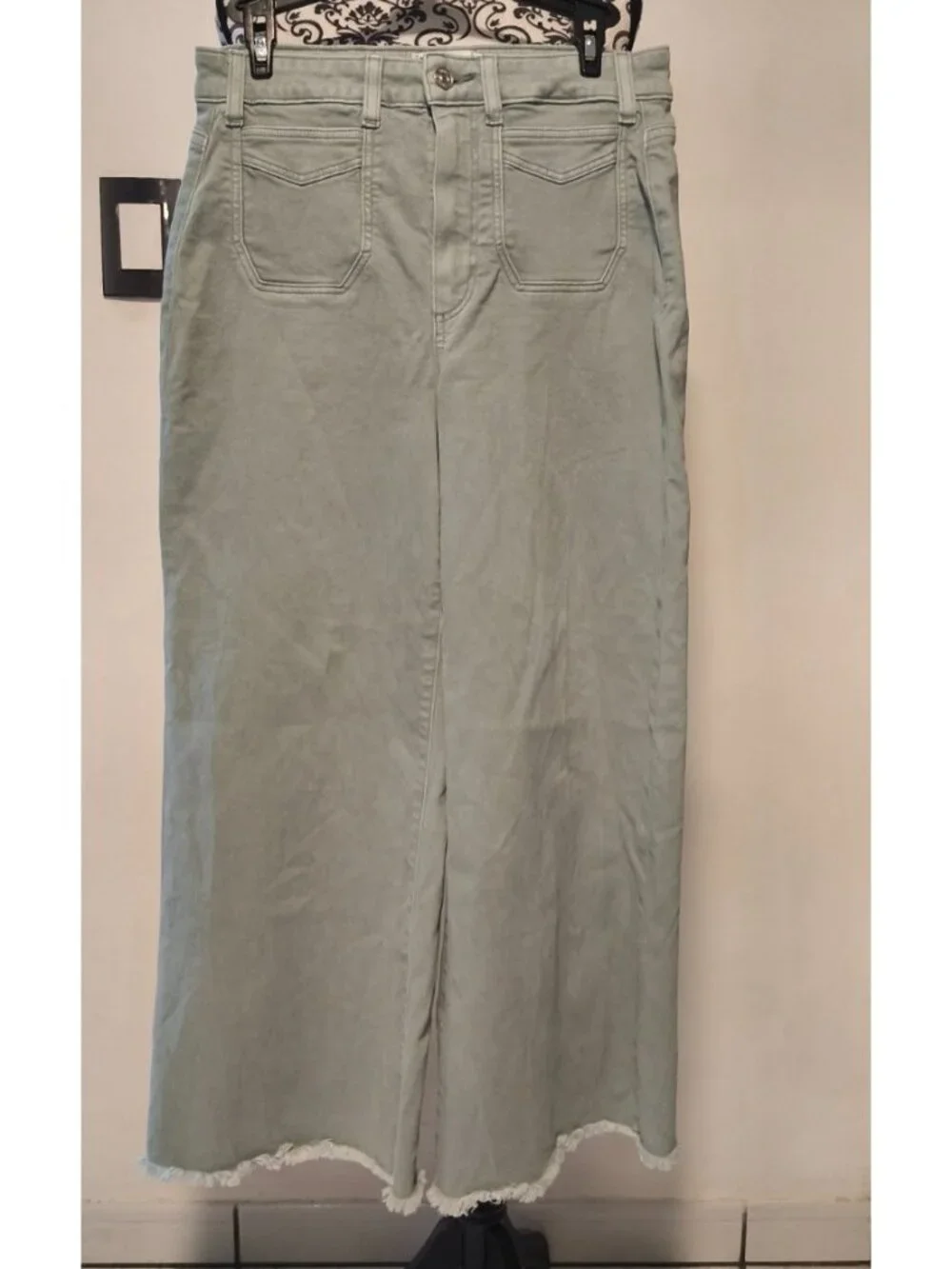 PAIGE Harper Wide Leg Jeans 29 High Rise Ankle Green Cropped Denim Women - Picture 4 of 9